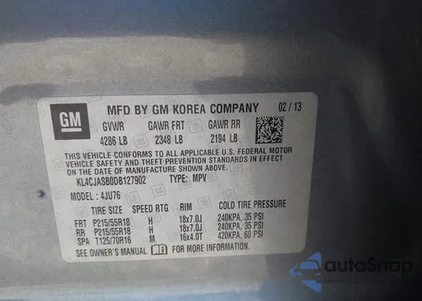 2013 Buick Encore z USA, uszkodzony, nr VIN KL4CJASB0DB127902